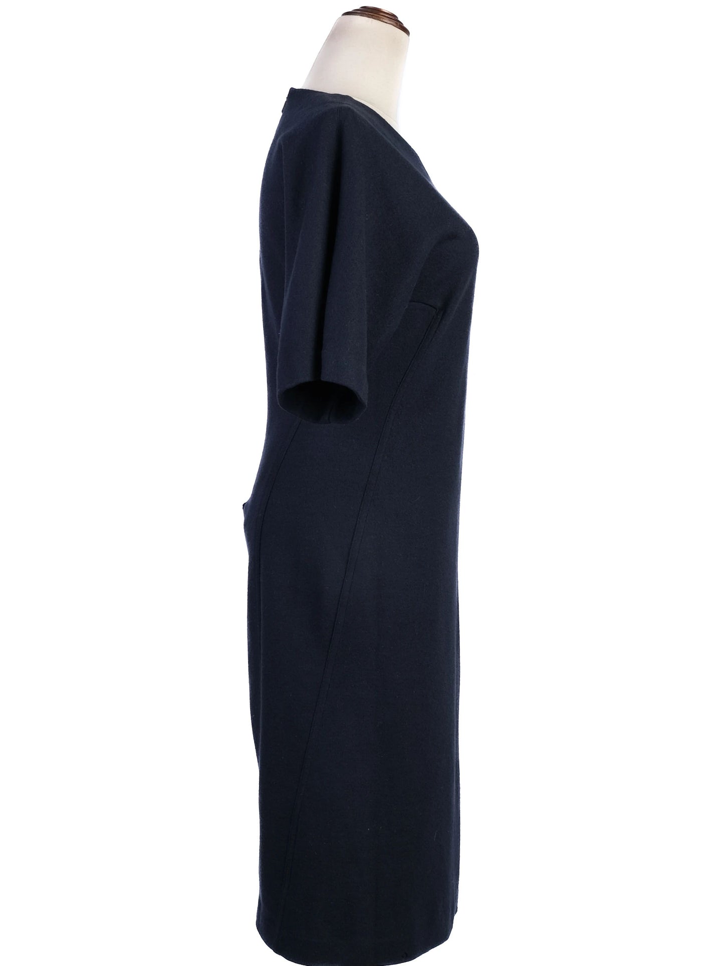 excellent max mara blue wool dress size m short sleeve knee-length