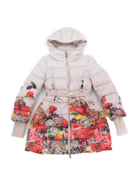 Monnalisa Floral Puffer Coat Gray Size 12 Excellent Condition