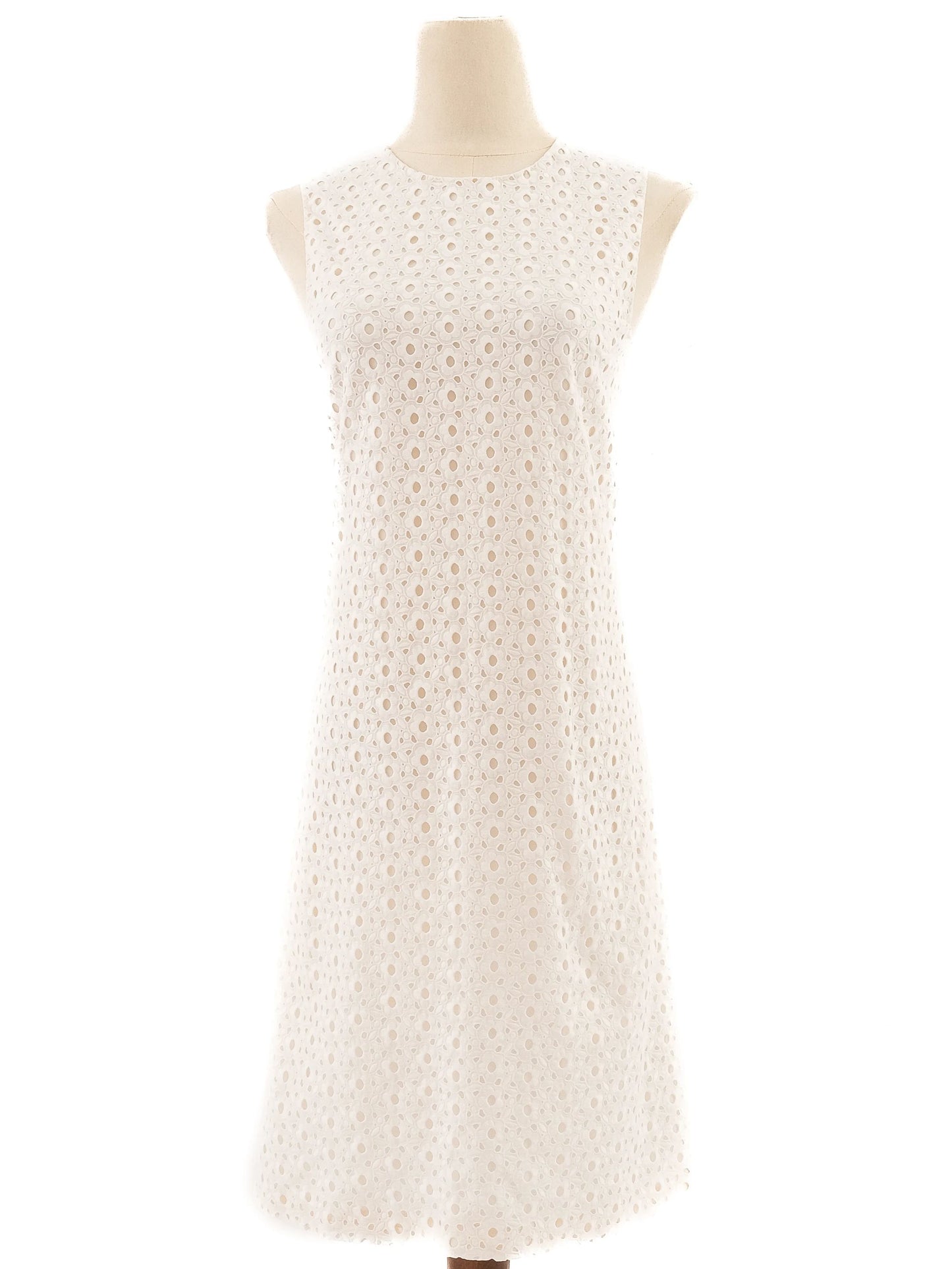 excellent dior women's white cotton eyelet dress sleeveless size n/a