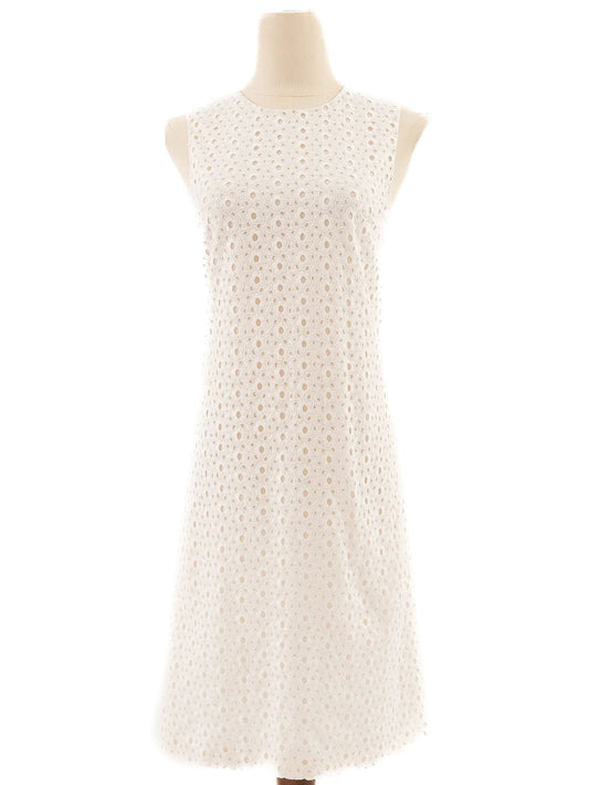 Excellent Dior Women's White Cotton Eyelet Dress Sleeveless Size N/A