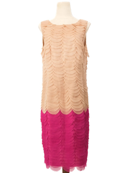 Excellent Clips Sleeveless Dress Layered Scalloped Design XL Combined Color