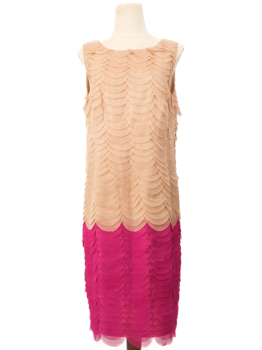 Excellent Clips Sleeveless Dress Layered Scalloped Design XL Combined Color
