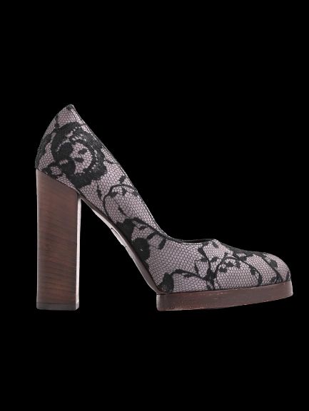 excellent gucci black lace floral high-heeled platform shoes size 36