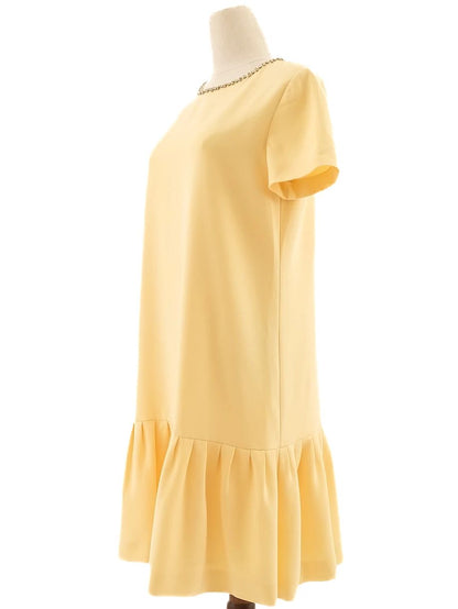 Max Mara Excellent Yellow Cotton Dress Size L with Jeweled Neckline