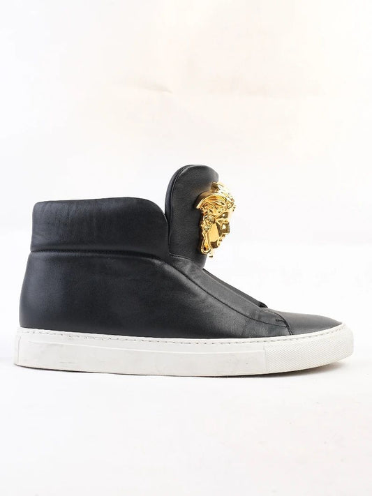 Versace WomenÕs Black Leather High-Top Sneakers Size 39 with Medusa