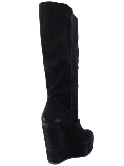 Average Condition Pedro Garcia Black Suede Knee-High Wedge Boots Size 38