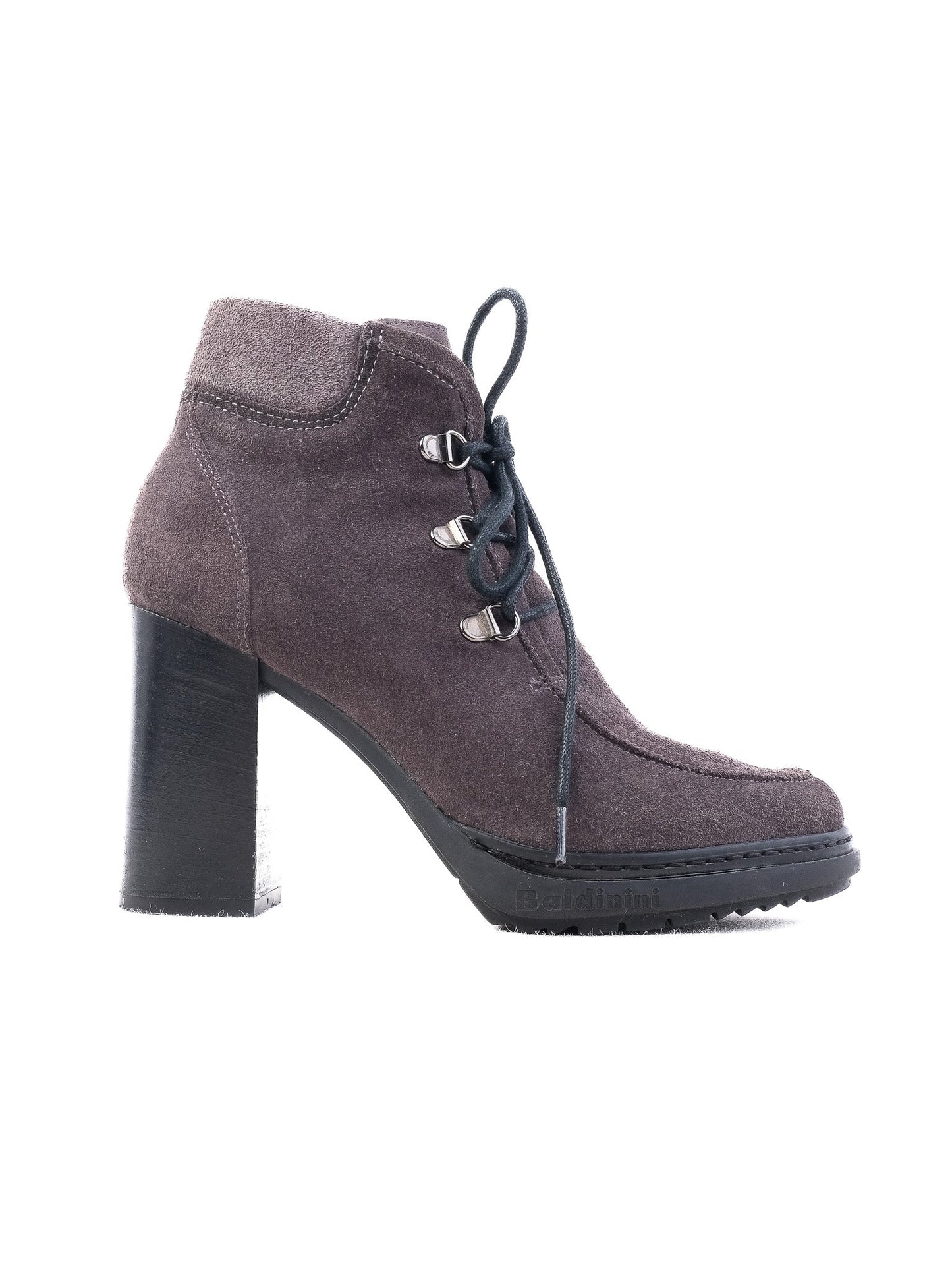 baldinini gray genuine suede ankle boots with high block heel size 36