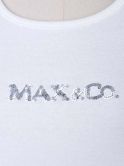 EXCELLENT MaxCo White Cotton T-Shirt Size XS with Decorative Print