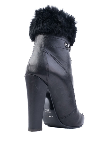 Excellent Vicini Black Leather High-Heeled Ankle Boots Size 37.5