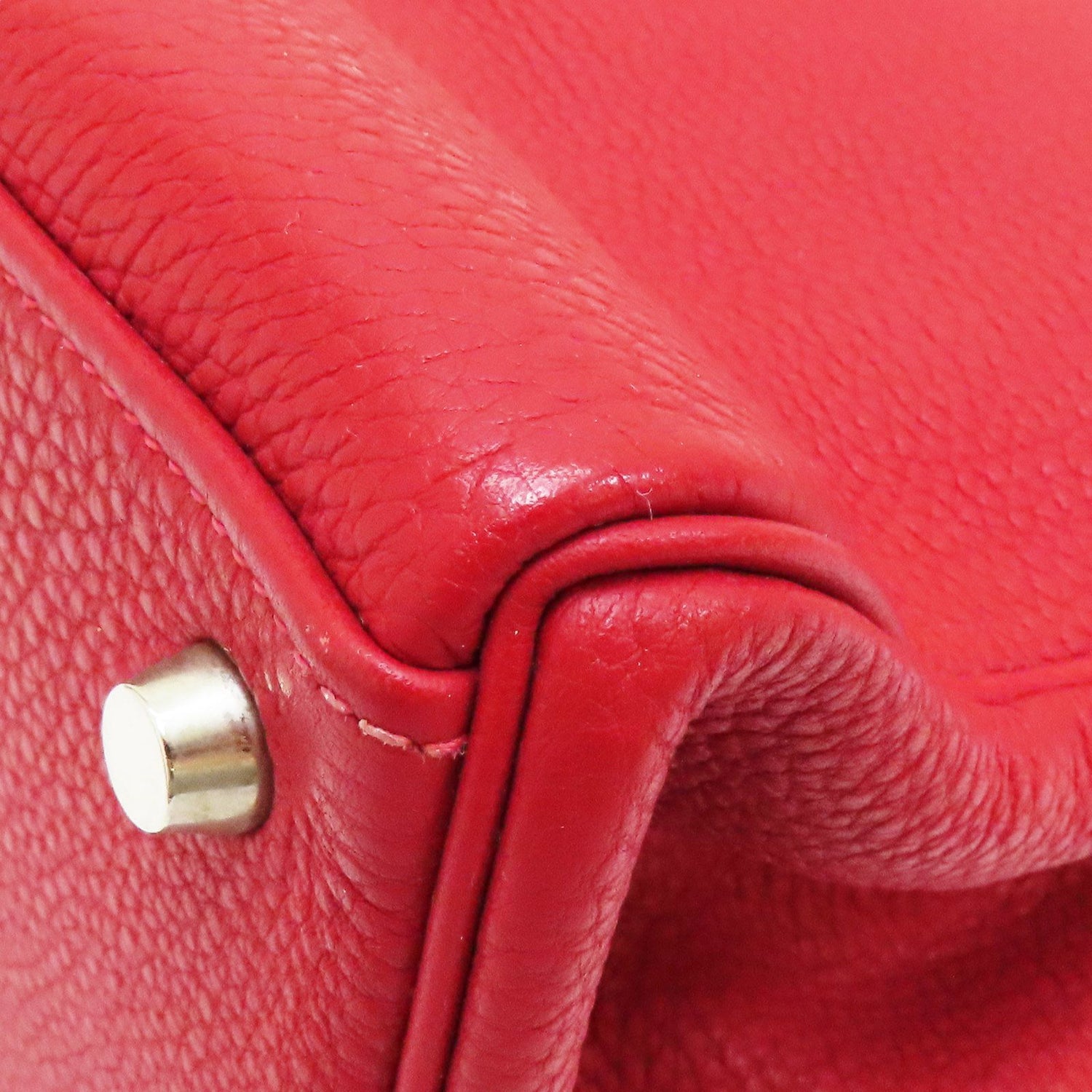 Hermes Kelly 28 Shoulder Handbag Togo Leather Rouge Casaque F Silver Metal