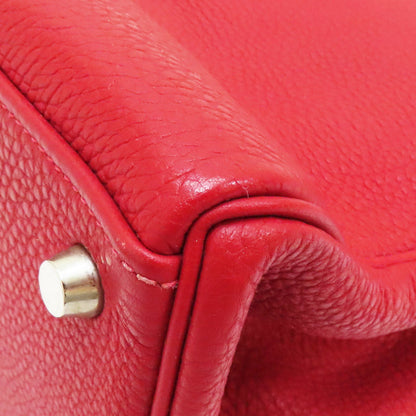 Hermes Kelly 28 Shoulder Handbag Togo Leather Rouge Casaque F Silver Metal