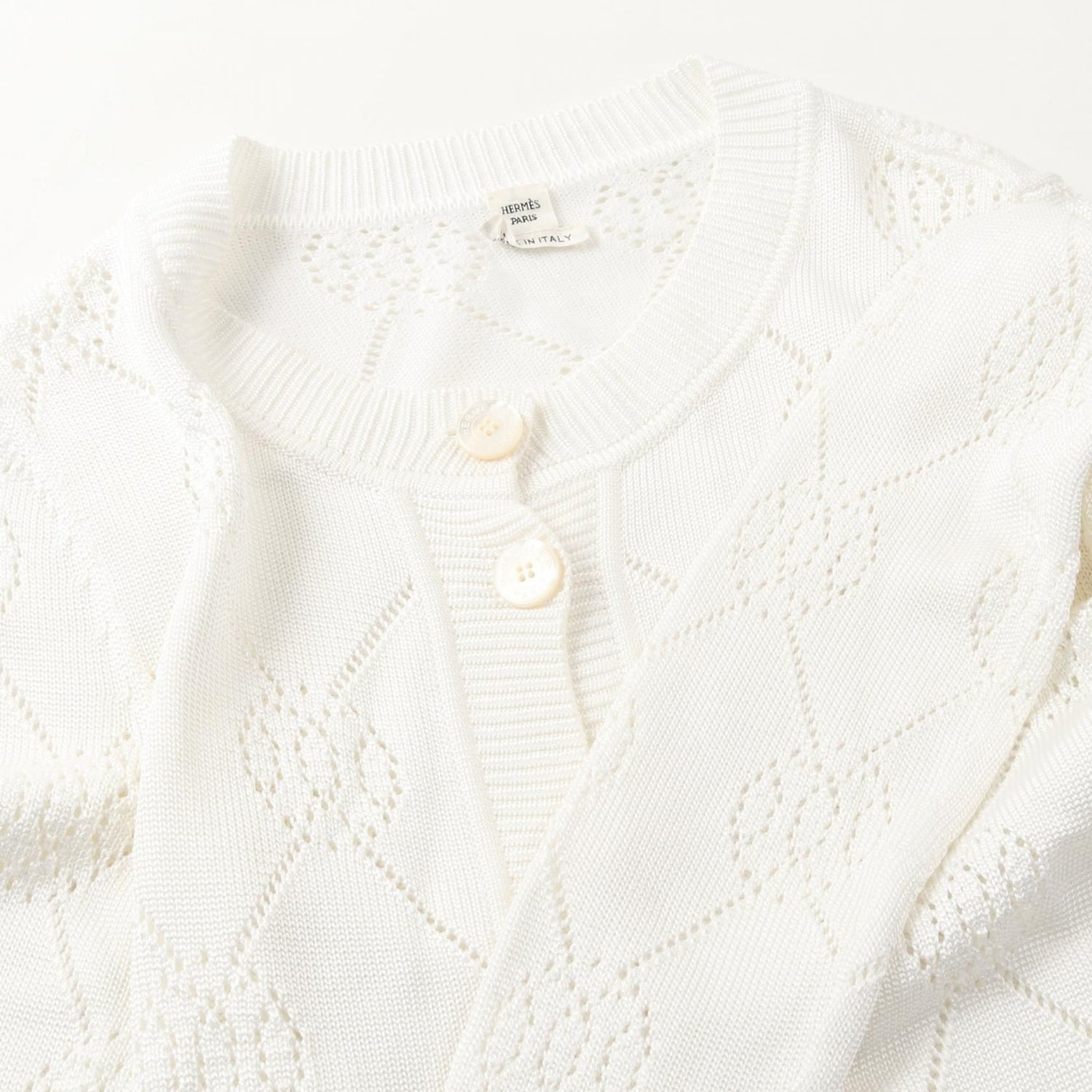 Hermes H Lift Serie Button Cardigan White Rayon Cotton 2e 2710da