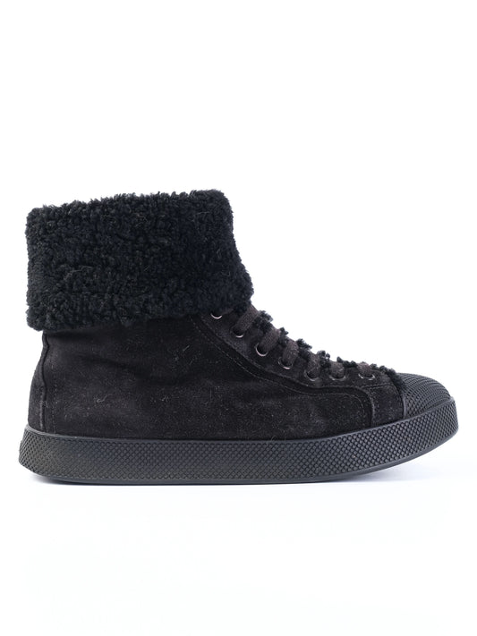 EXCELLENT Prada Black Leather High-Top Sneakers Size 35
