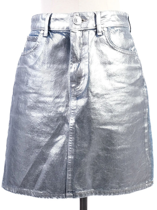 Excellent Sandro Gray Denim Skirt Metallic Size S