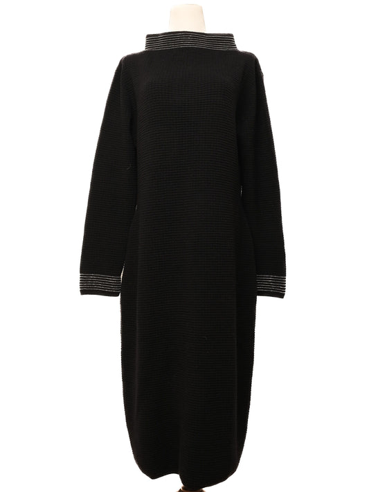 Excellent Cruciani Blue Wool Long Sleeve Dress with Striped Detailing