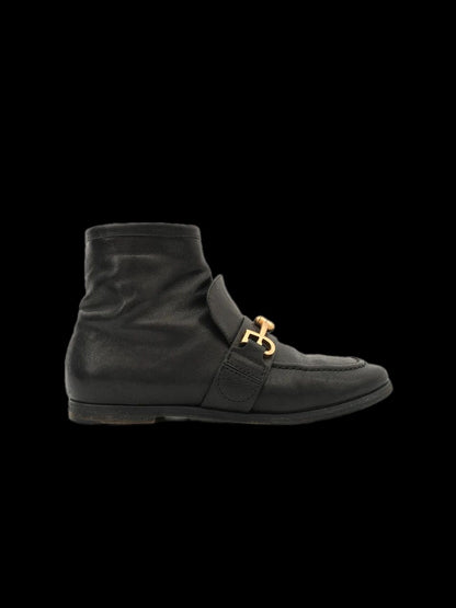 Excellent Fabi Black Leather Ankle Boots with Gold Buckle Size 36
