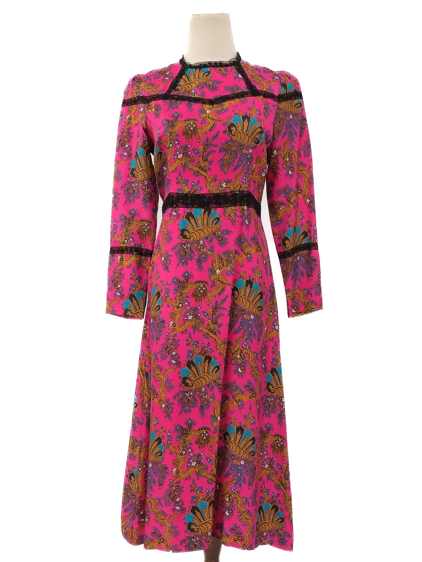 excellent sandro silk ankle-length dress pink floral lace size m