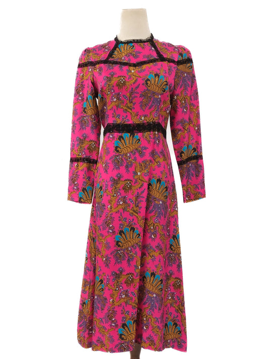 Excellent Sandro Silk Ankle-Length Dress Pink Floral Lace Size M