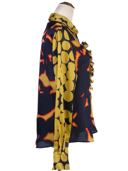 Excellent Moschino Long-Sleeved Silk Blouse Bold Pattern Women