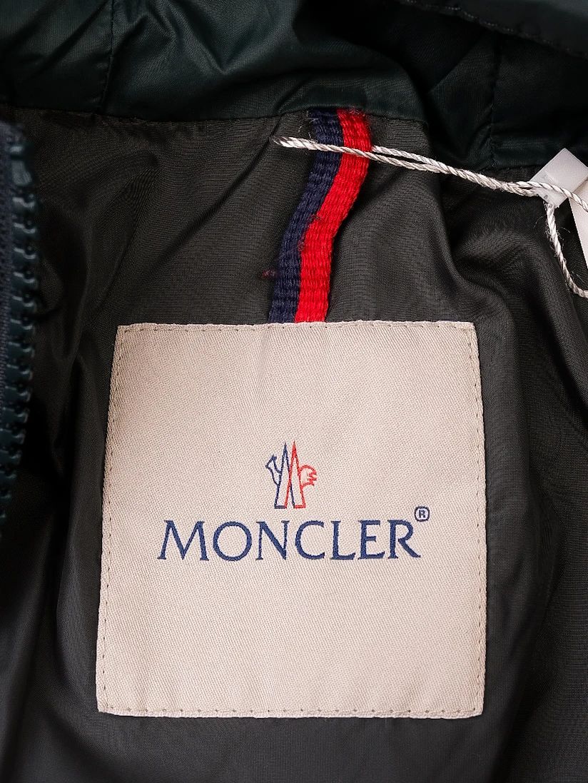 excellent moncler dark green padded coat with hood size 12 for kids