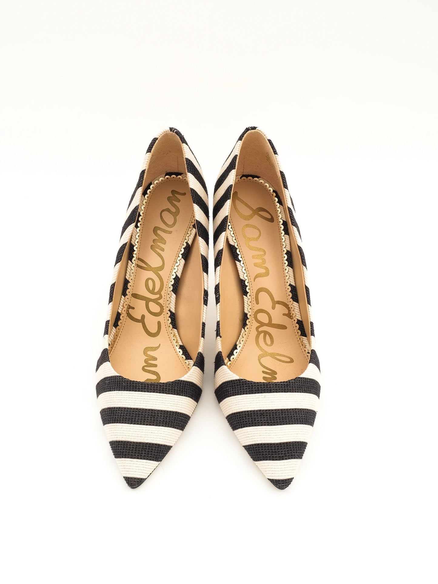 excellent sam edelman black & white striped high-heeled shoe size 38.5