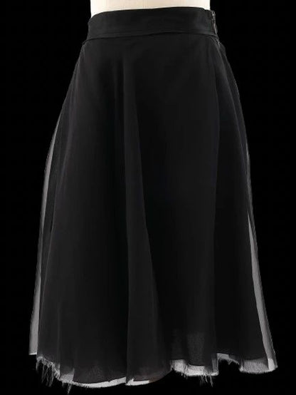 Excellent Lanvin Black Silk Skirt Size M with Sheer Overlay