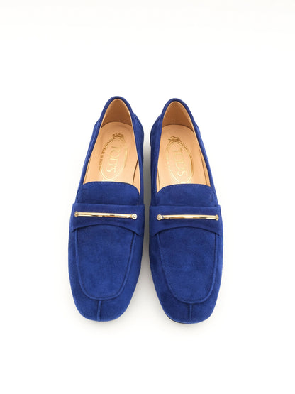 Perfect Tod's Blue Suede Loafers with Metal Accent Size 35