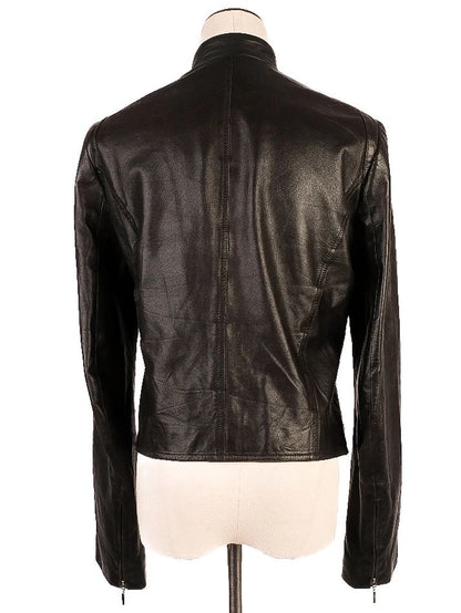 Excellent Plein Sud Black Leather Jacket Size S with Zipper Pockets