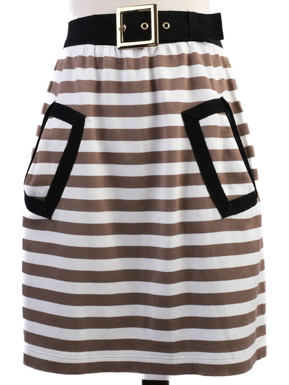Excellent Moschino Striped Skirt Size M with Black Pockets & Buckle
