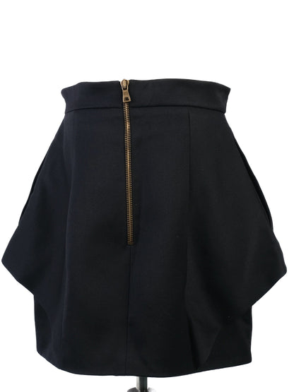Excellent Balmain Black Wool Skirt with Layered Details