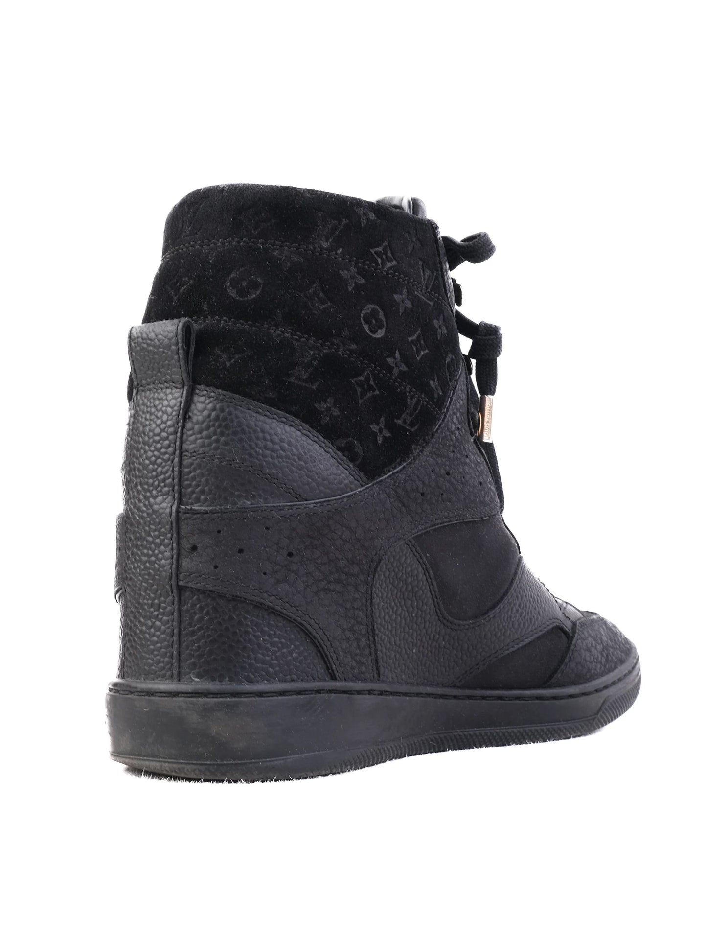 excellent louis vuitton black leather high-top sneakers size 37