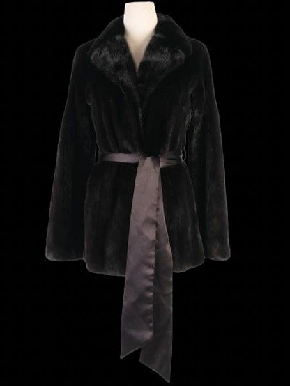Perfect Blackglama Black Fur Coat with Belt Size S