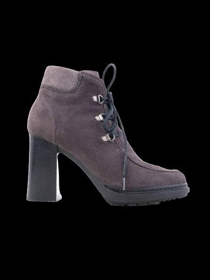Baldinini Gray Genuine Suede Ankle Boots with High Block Heel Size 36