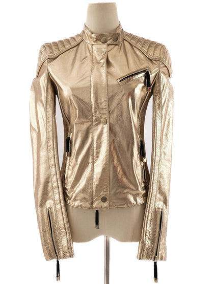 Excellent Iceberg Yellow Leather Jacket Size S with Quilted Detail