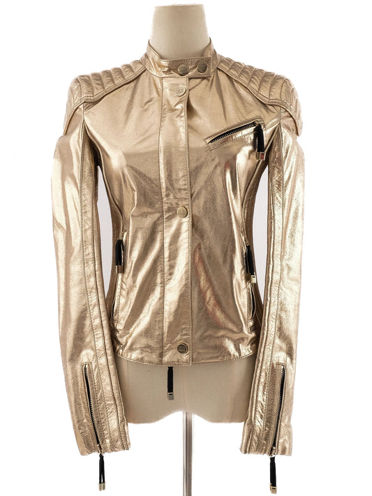 Excellent Iceberg Yellow Leather Jacket Size S with Quilted Detail