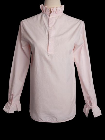 good sandro pink cotton blouse long sleeve xxs ruffled collar