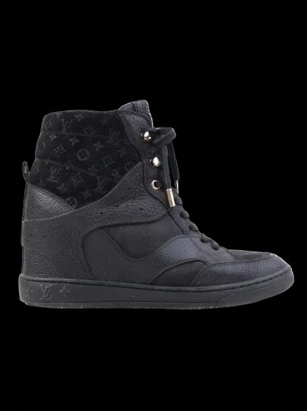 excellent louis vuitton black leather high-top sneakers size 37