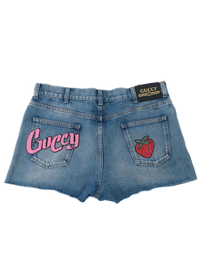 Excellent Gucci Blue Denim Shorts with Unique Pockets Size L