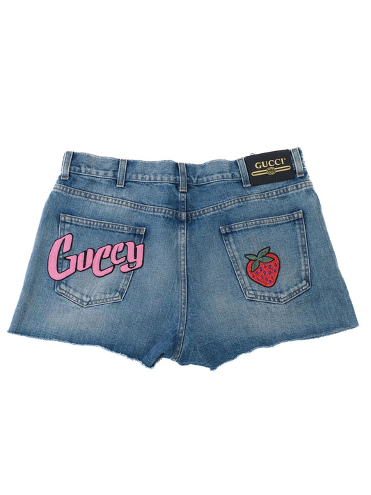 Excellent Gucci Blue Denim Shorts with Unique Pockets Size L