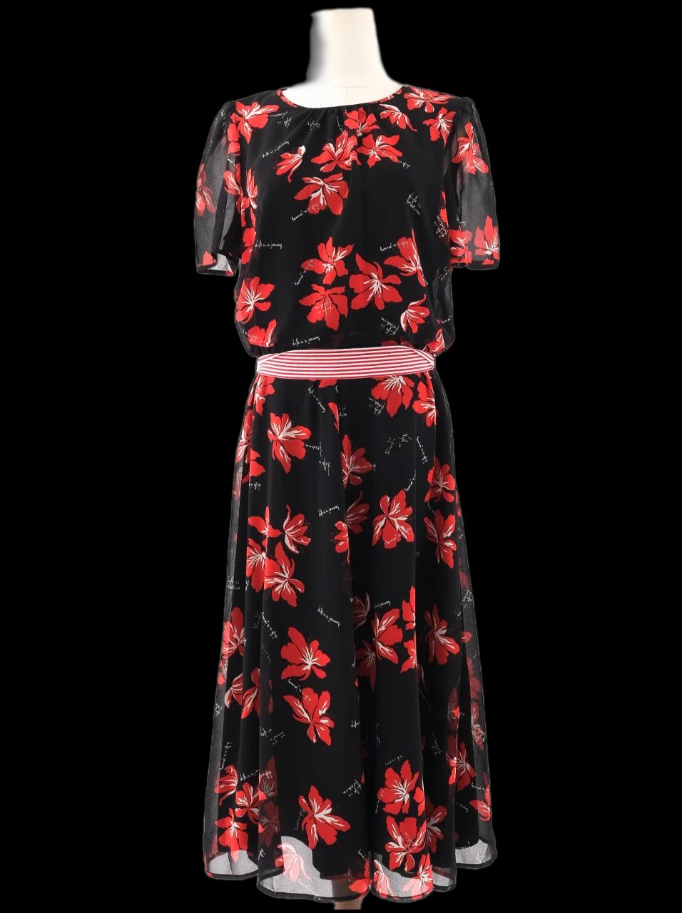 excellent marella black floral dress xl with belt