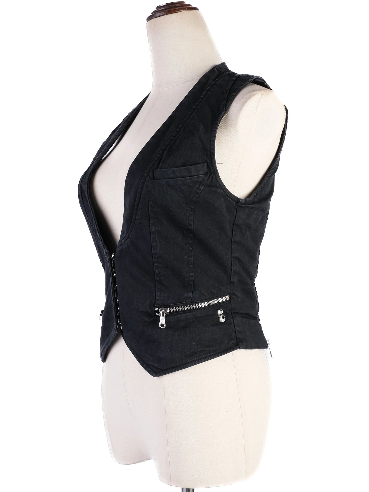 excellent balmain black sleeveless vest size m with decorative buttons