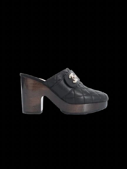 excellent chanel black leather high-heeled shoes size 37