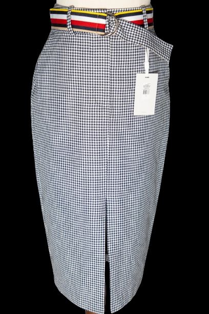 NEW Tommy Hilfiger Black High-Waisted Skirt XS with Striped Belt