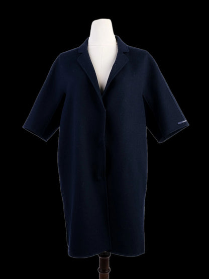 Excellent Max Mara Wool Navy Blue Short-Sleeved Coat Size M