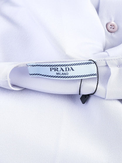 Excellent Prada Gray Silk Blouse Size L with Button-Up Back