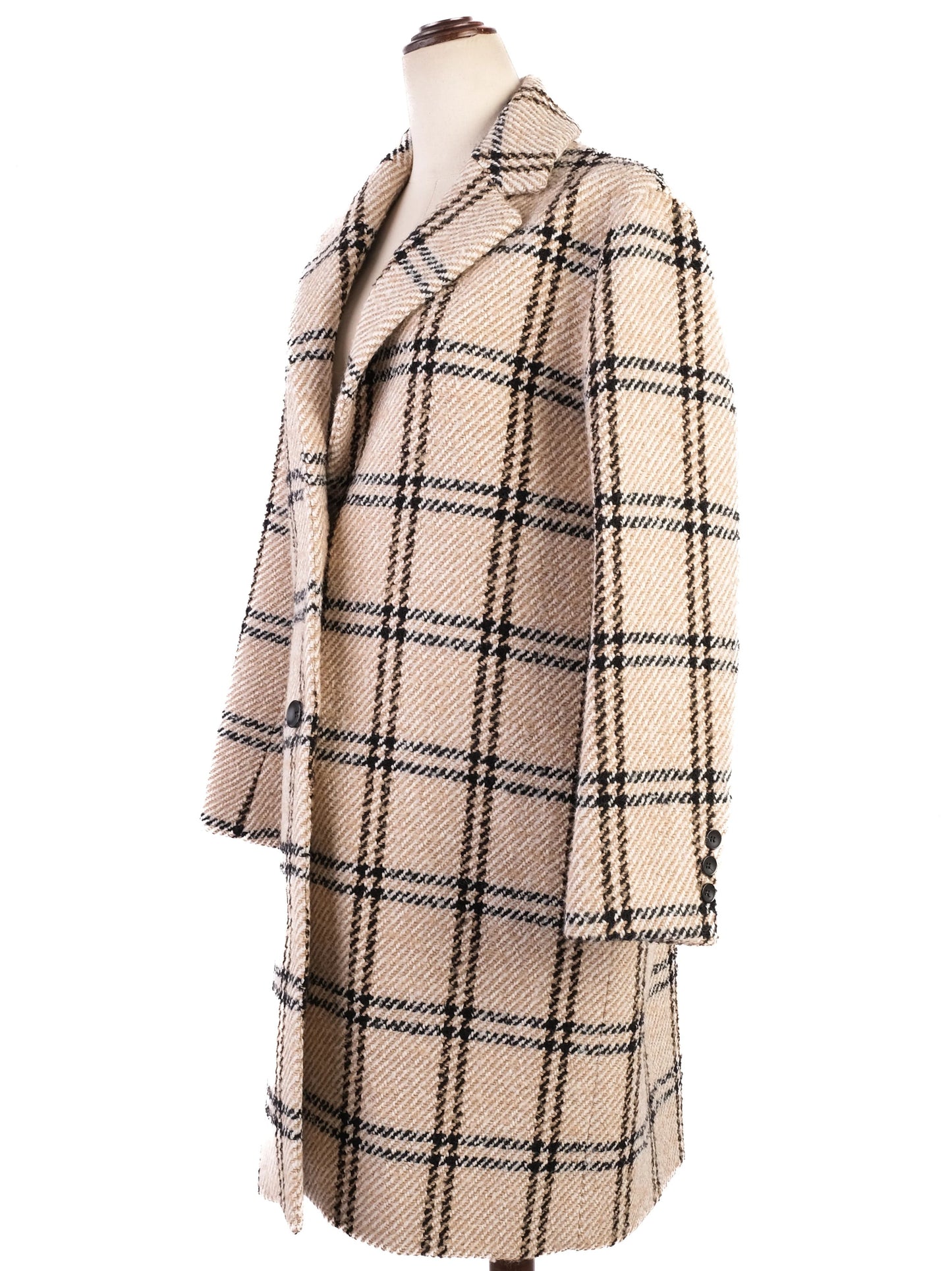 perfect maje wool plaid coat beige black check size 40