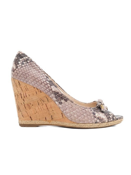 Excellent Prada High-Heeled Wedge Shoes Leather Size 35.5 Snakeskin Pattern