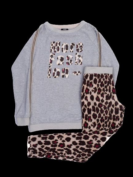 excellent liu jo gray sweatshirt leopard print pants set xs