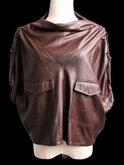 new souvenir orange polyester draped top with pockets - women's size m