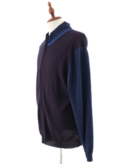 Excellent Armani Collezioni Dark Blue & Black Wool Cardigan Size XL